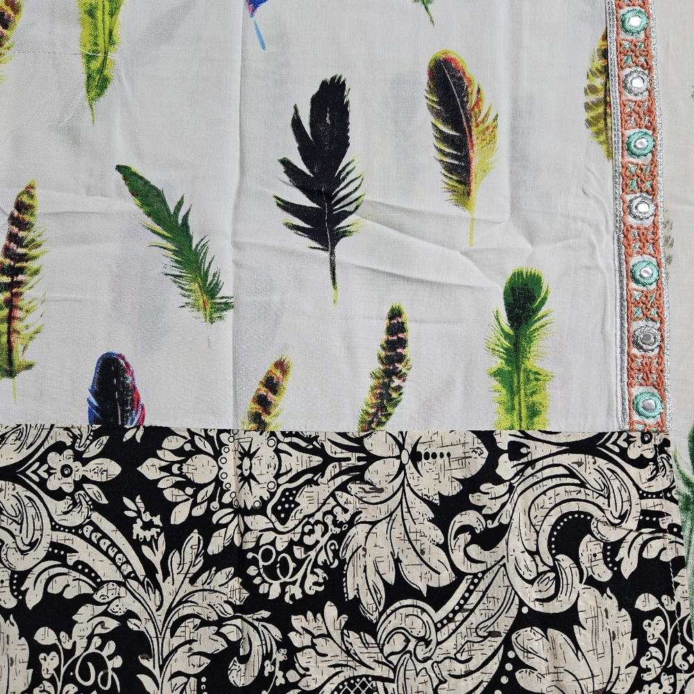 UMGEE Kimono Duster Cardigan Size XL/1XL Feather Print Tassel Boho Festival - Picture 9 of 11